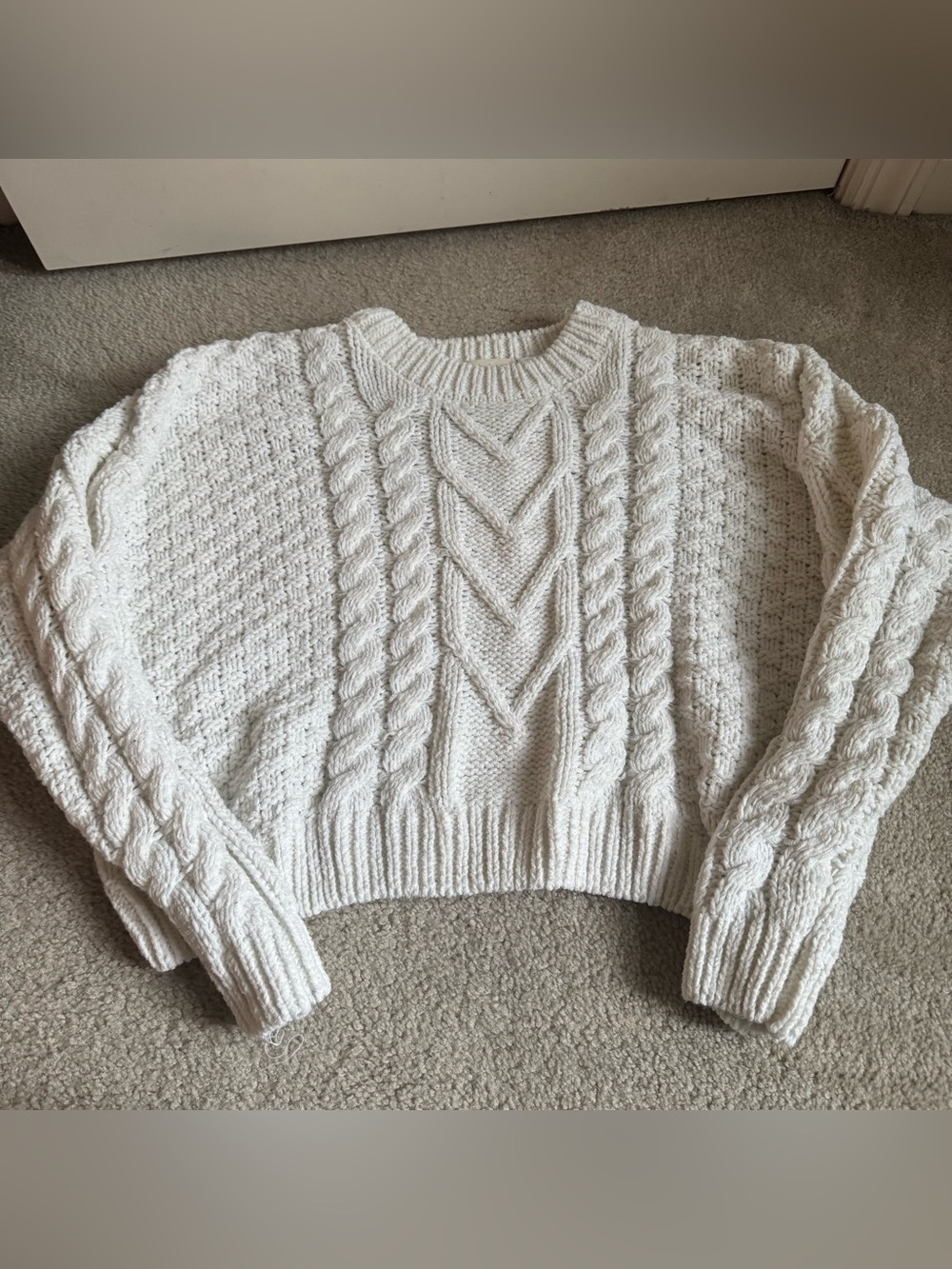 Altar'd State White Cable Knit Sweater Cropped
